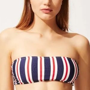 SOLID & STRIPED Navy, White & Red Striped Bandeau Bikini Top